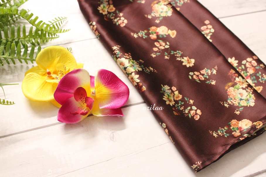 Classic floral brown satin fabric scarf