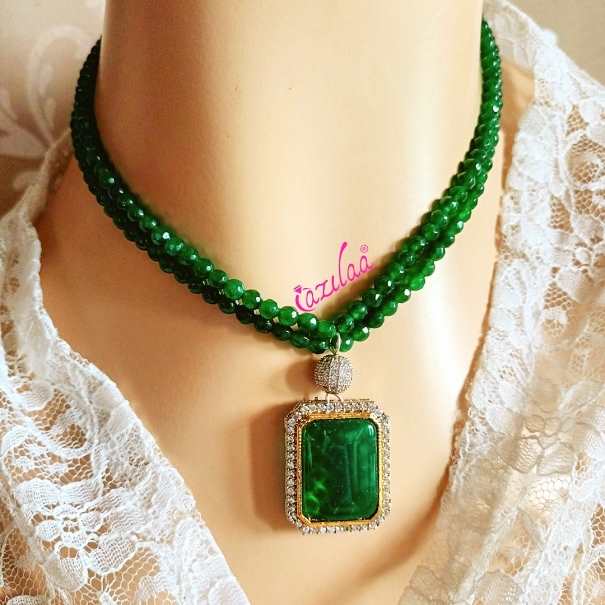Classy Green gemstone CZ pendant necklace