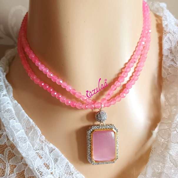 Classy pink layered gemstone pendant necklace