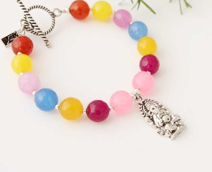 Colorful Ganesha gemstone beaded Bracelet