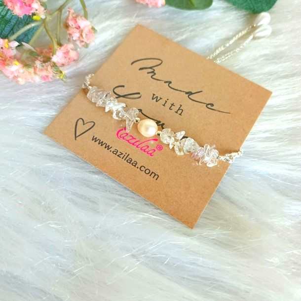 Crystal Designer gemstone chain pearl adjustable bracelet