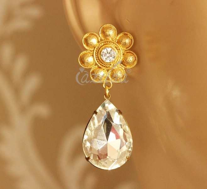 Crystal statement Gold plated drop handmade earrings
