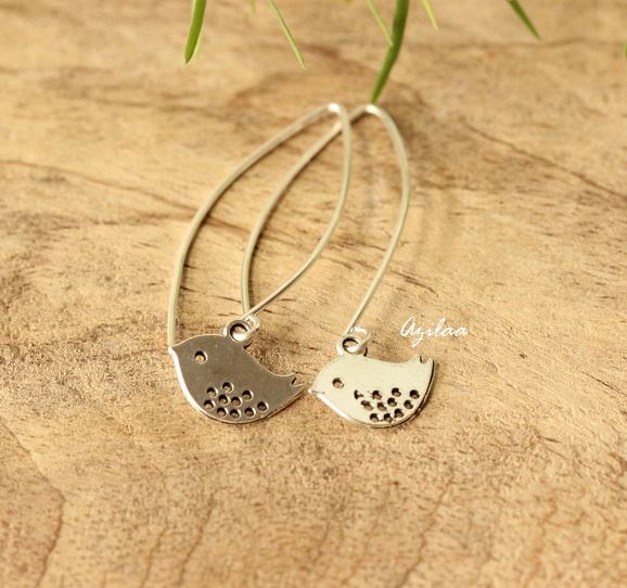 Cute Bird charm silver dangler  earrings