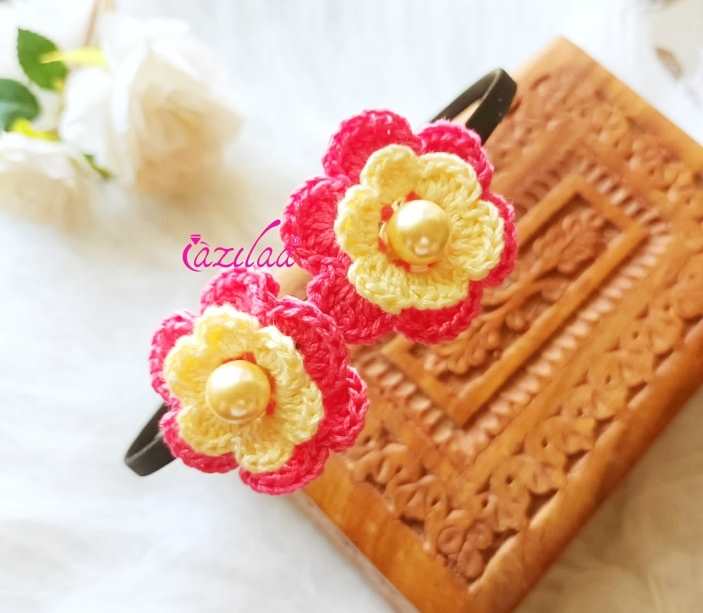 Cute Pink cream handmade crochet flower headband