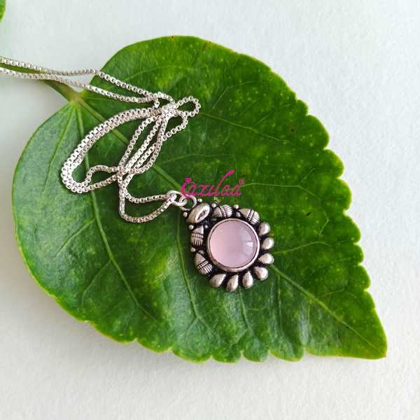 Cute ROSE quartz Sterling silver charm handmade Pendant