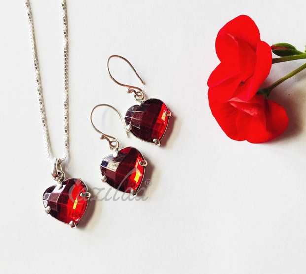 Cute heart charm  sterling silver pendant earrings set