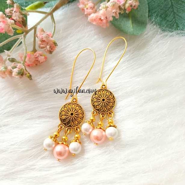 Cute pearl dangler golden chandelier earrings