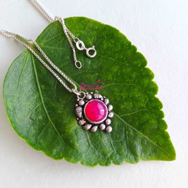 Cute pink gemstone Sterling silver charm handmade Pendant