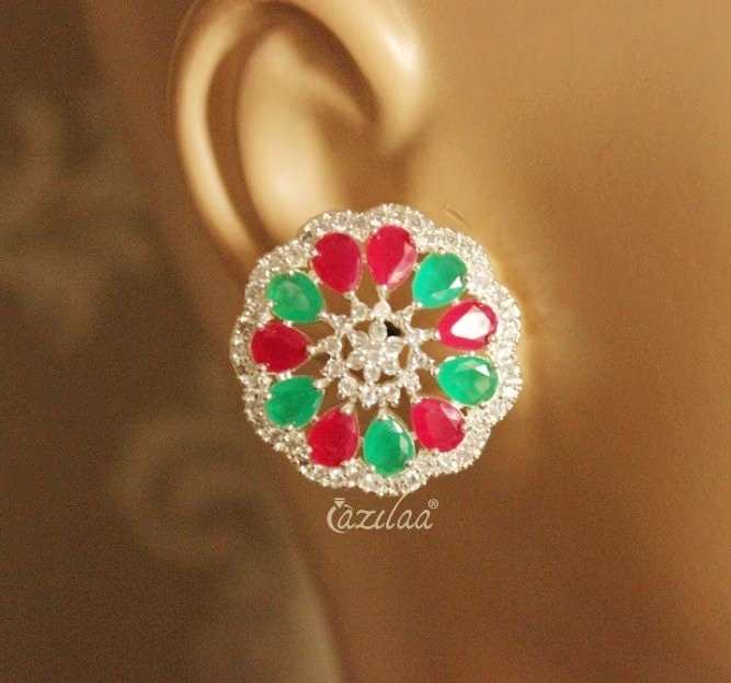 Cz studded multi round dome earrings