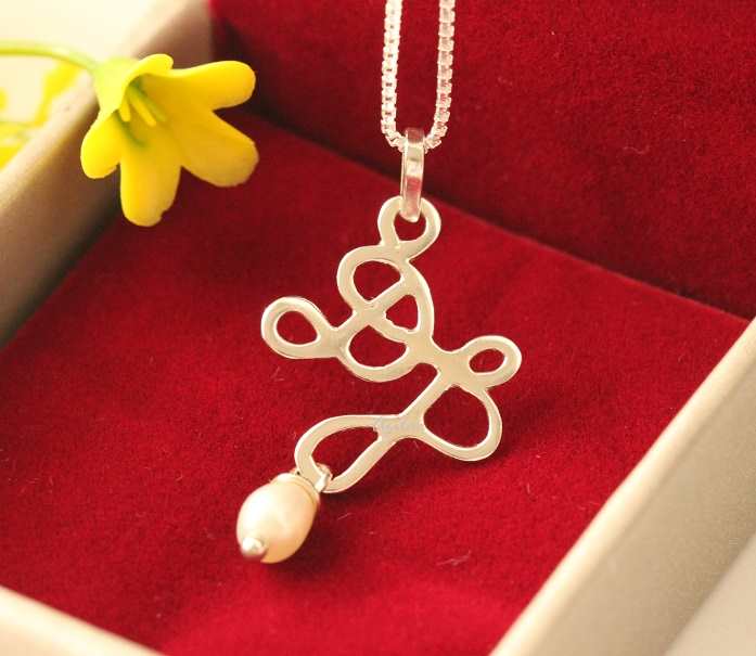 D P Couple intial Sterling silver pearl charm alphabet Pendant