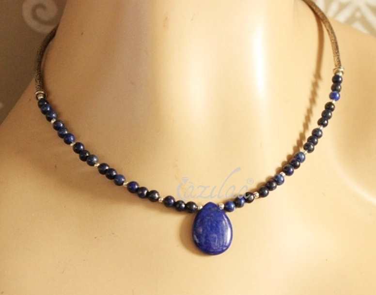 Dainty designer Blue lapis gemstone necklace earrings set