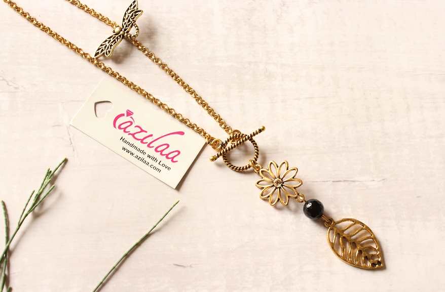 Dainty dragon fly designer gold plated pendant charm set