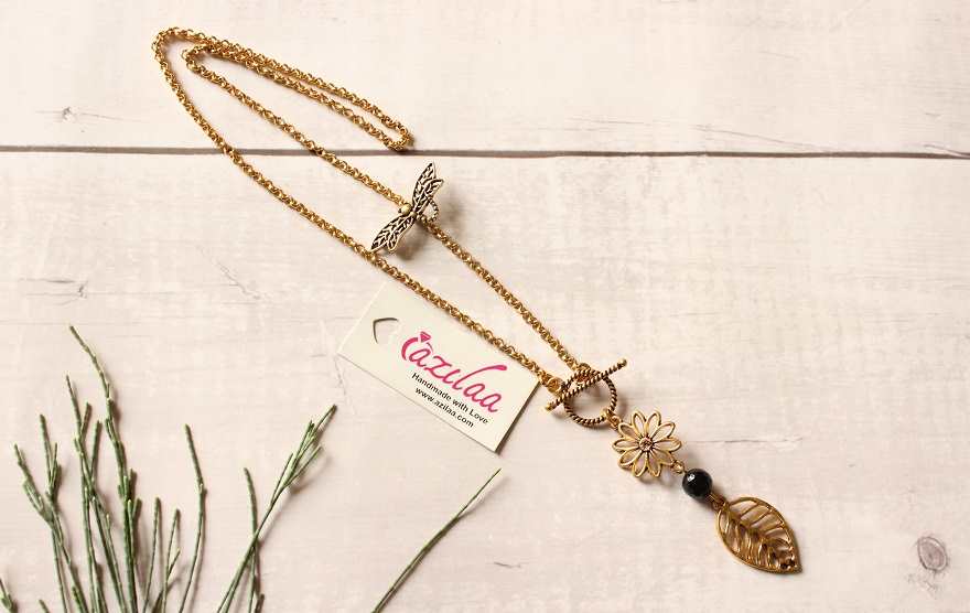 Dainty dragon fly designer gold plated pendant charm set