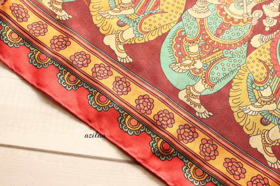 Dancer lady  Madubani art rust  red Tusser silk scarf 