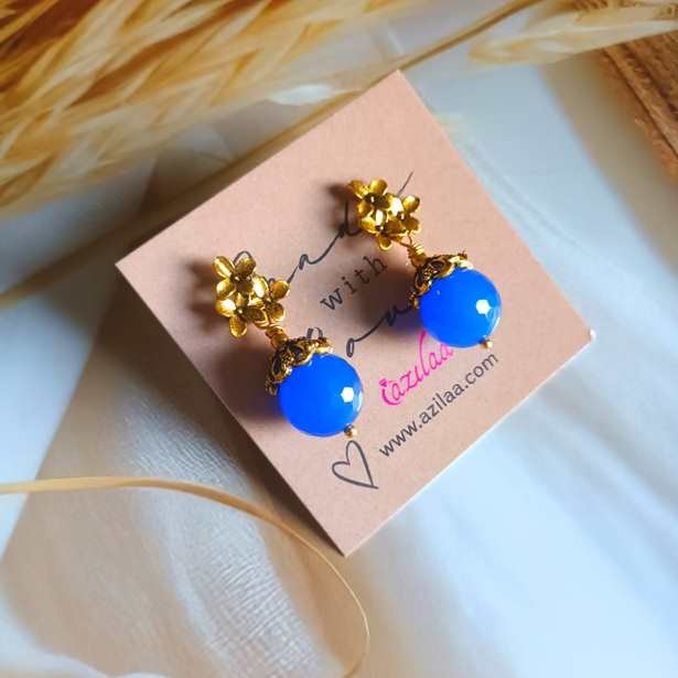 Dark Blue beaded dangler antique golden earrings