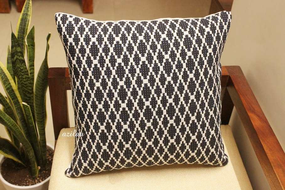 Dark Blue white geometric handloom handmade cushion cover 1