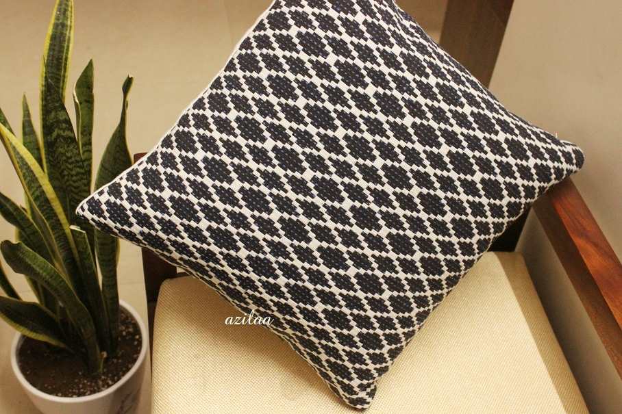 Dark Blue white geometric handloom handmade cushion cover 1