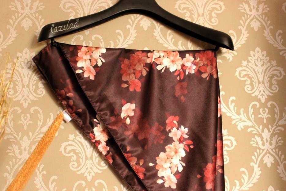 Premium Dark Brown warm floral square satin scarf