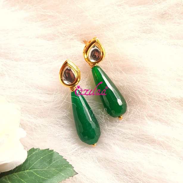 Dark green Golden kundan drop gemstone earrings