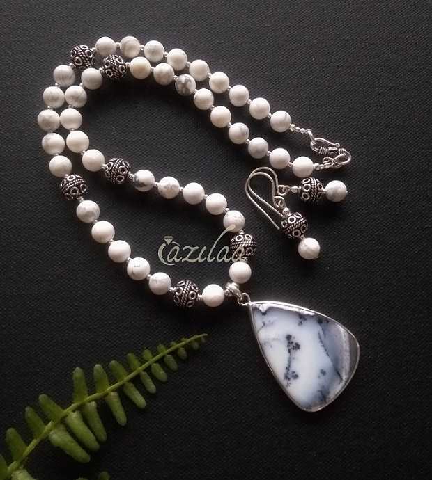 Dendrite opal sterling silver gemstone pendant handmade necklace 