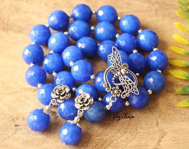 Designer Blue agate gemstone artisan handmade necklace set
