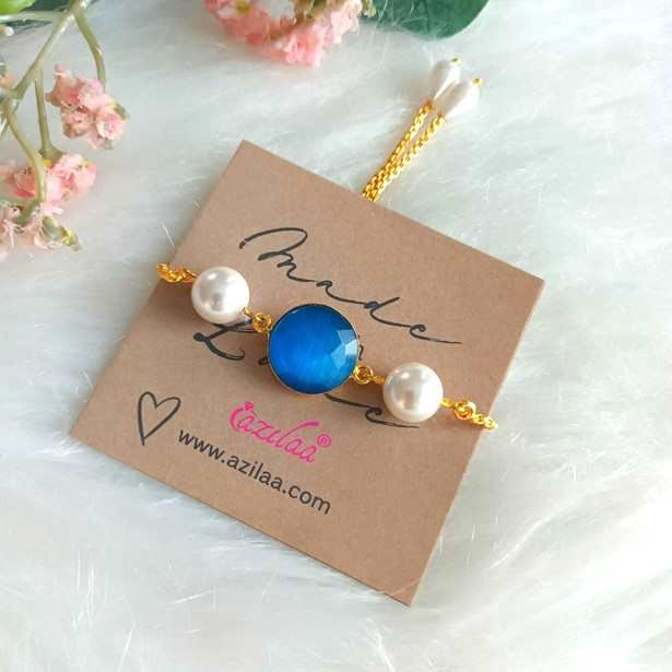 Designer Blue golden chain beaded  bracelet