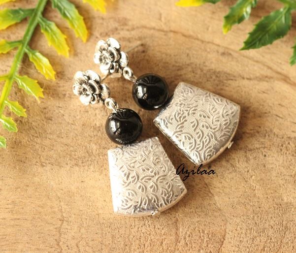 Designer silver  Black onyx gemstone earrings