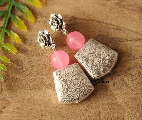 light pink Flower Designer silver gemstone earrings