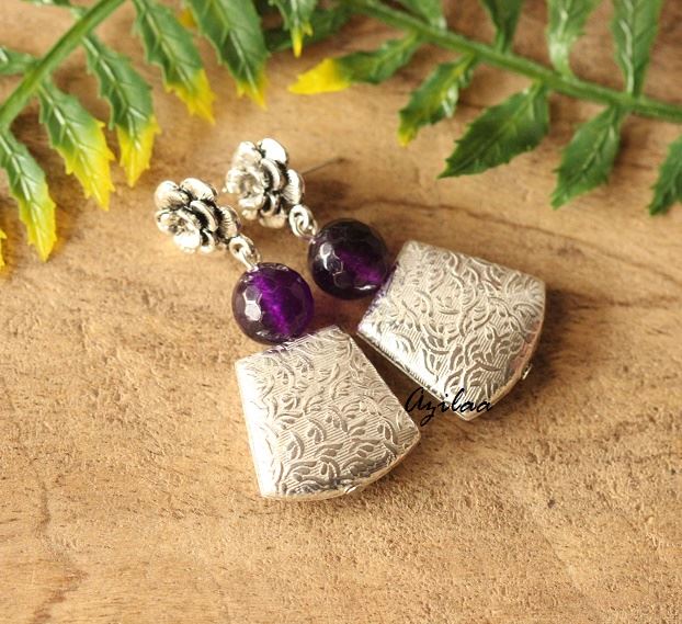 Flower Designer silver Purple gemstone earrings