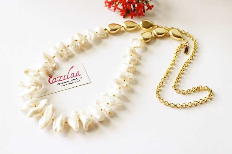  Designer Pearl Gemstone beaded gold plated Necklace set