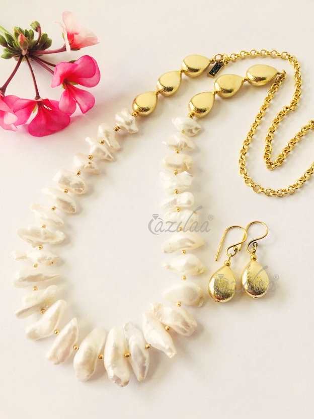  Designer Pearl Gemstone beaded gold plated Necklace set