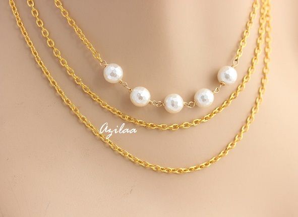 Designer Pearl Long golden layered neckalce