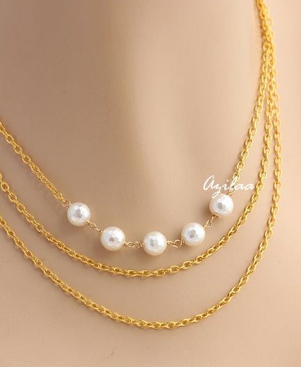 Designer Pearl Long golden layered neckalce