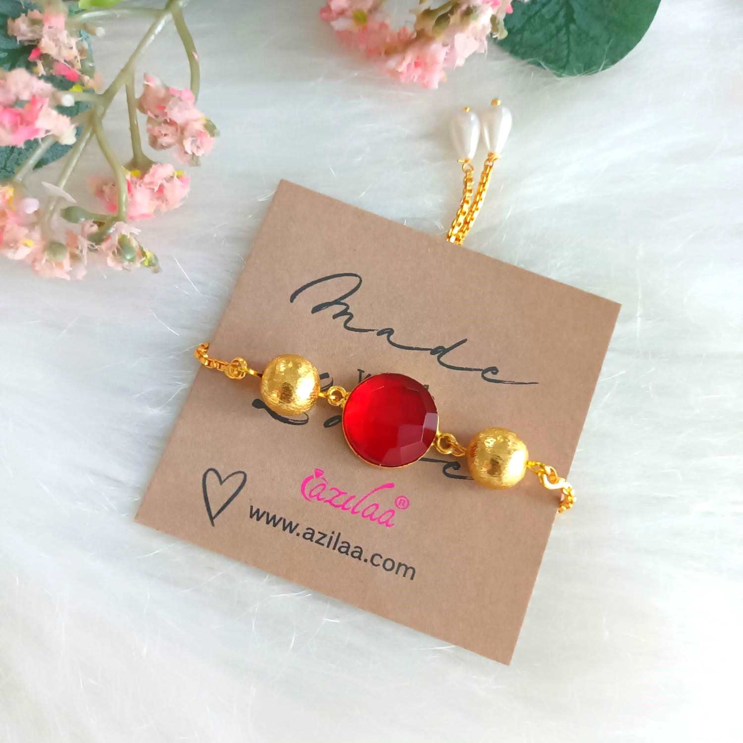 Designer Red golden chain beaded  bracelet