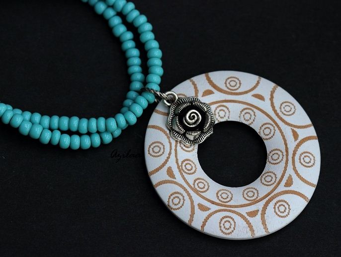 Designer Tribal  White Blue Pendant necklace 