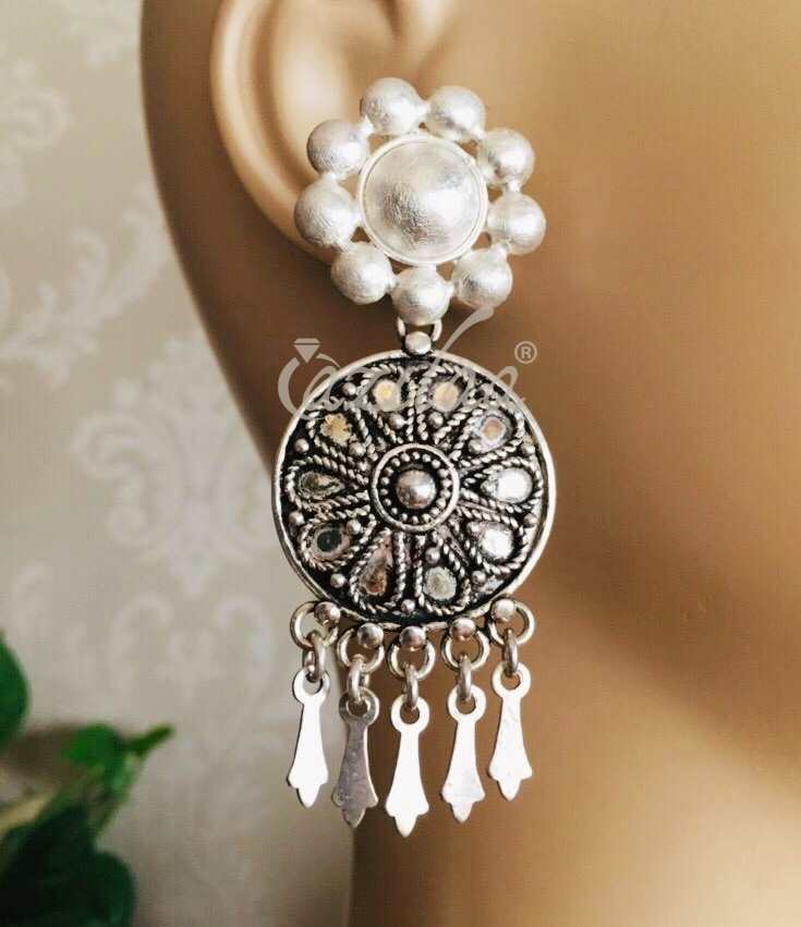 Designer Tribal statement silver artisan ethnic handmade earrings