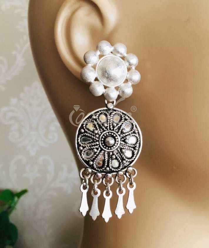 Designer Tribal statement silver artisan ethnic handmade earrings