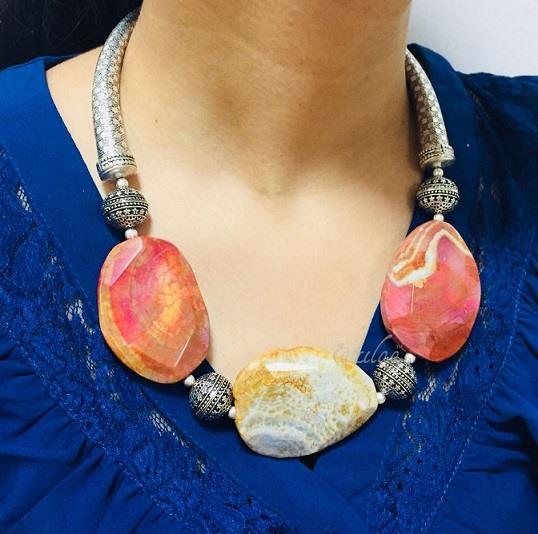 Designer beaded necklace, Red jasper gemstone jewelry