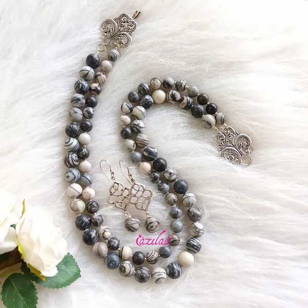 Designer beaded necklace,  jasper gemstone jewelry set