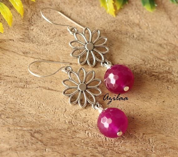 Designer flower charm Purple gemstone earrings