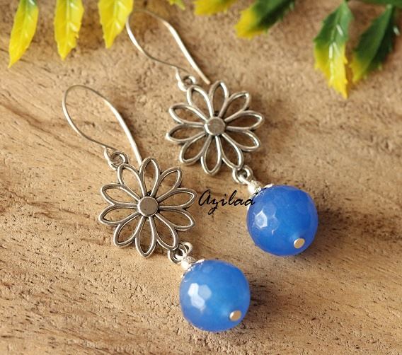 Designer flower charm blue gemstone earrings
