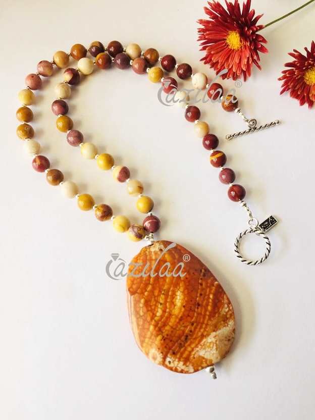 Designer gemstone Mookite Jasper beaded necklace  jewelry