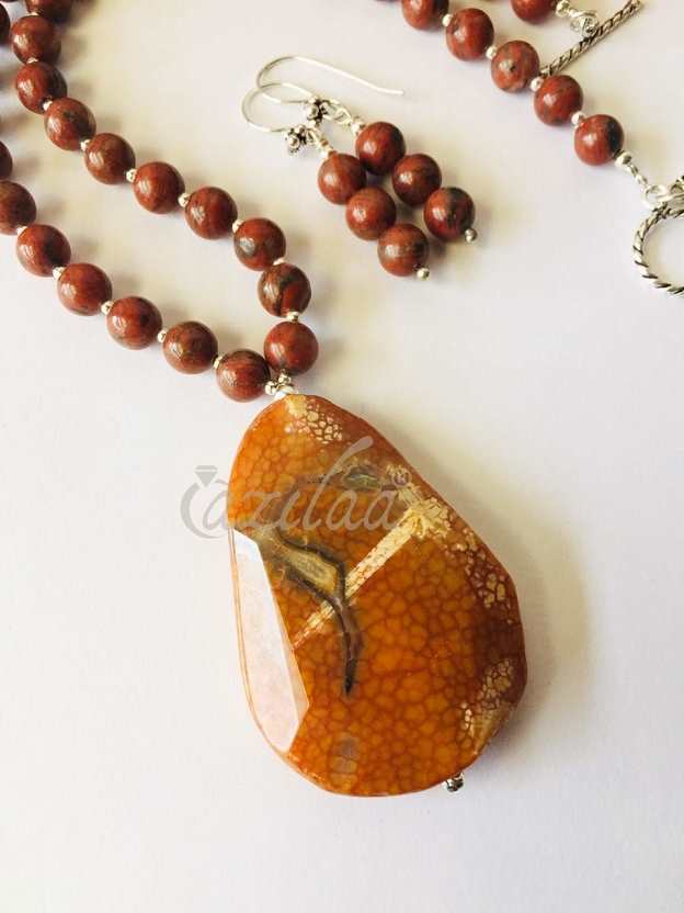 Designer gemstone beaded necklace, Red jasper gemstone jewelry