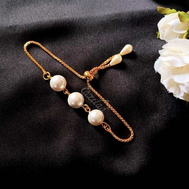 Designer golden chain beaded pearl bracelet