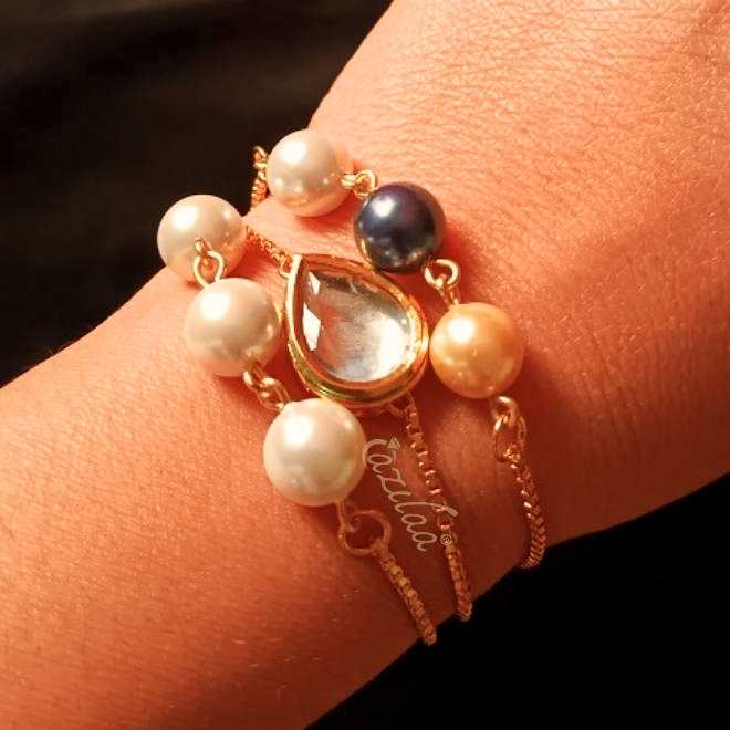 Designer golden chain beaded pearl bracelet