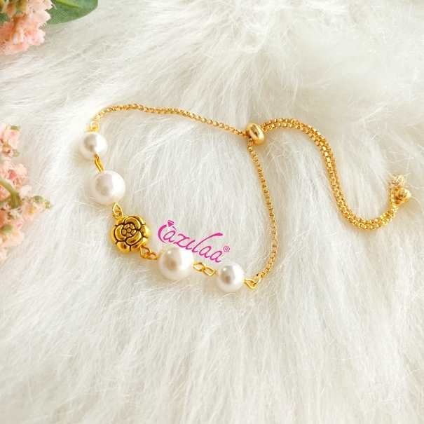 Designer golden chain beaded pearl charm bracelet