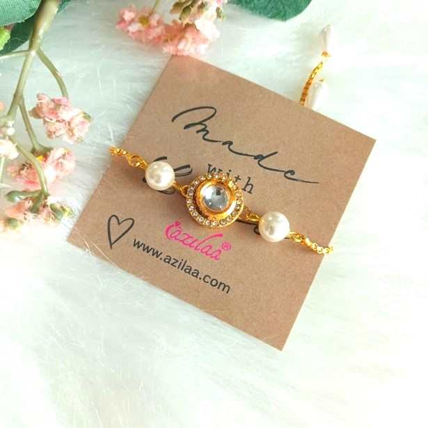 Designer golden chain beaded round polki bracelet