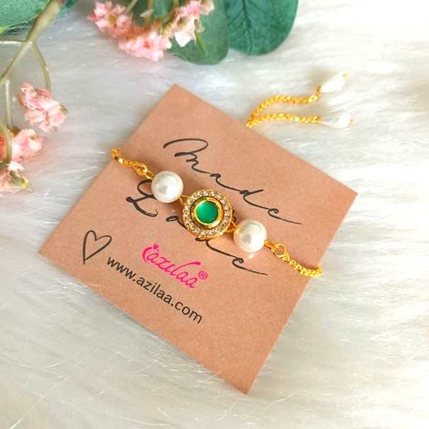 Designer green golden chain beaded round CZ bracelet