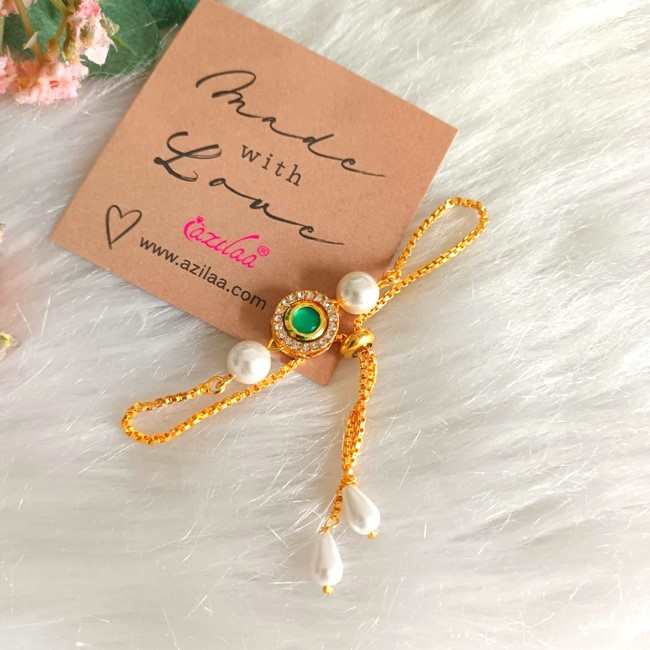 Designer green golden chain beaded round CZ bracelet