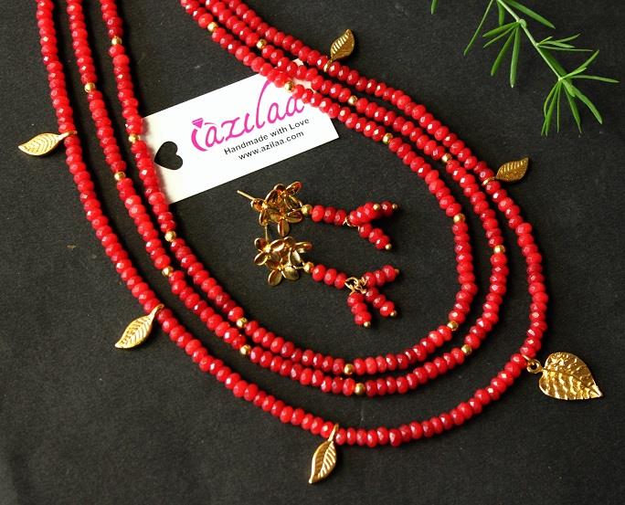 Designer layered reddish gold plated gemstone beaded necklace 